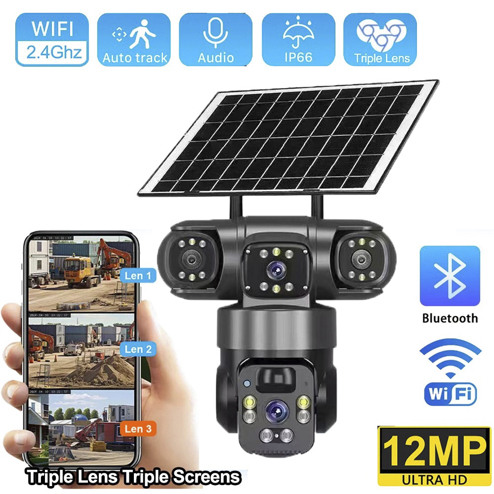 Garden Camera - 4G Solar Camera Three Lens Three