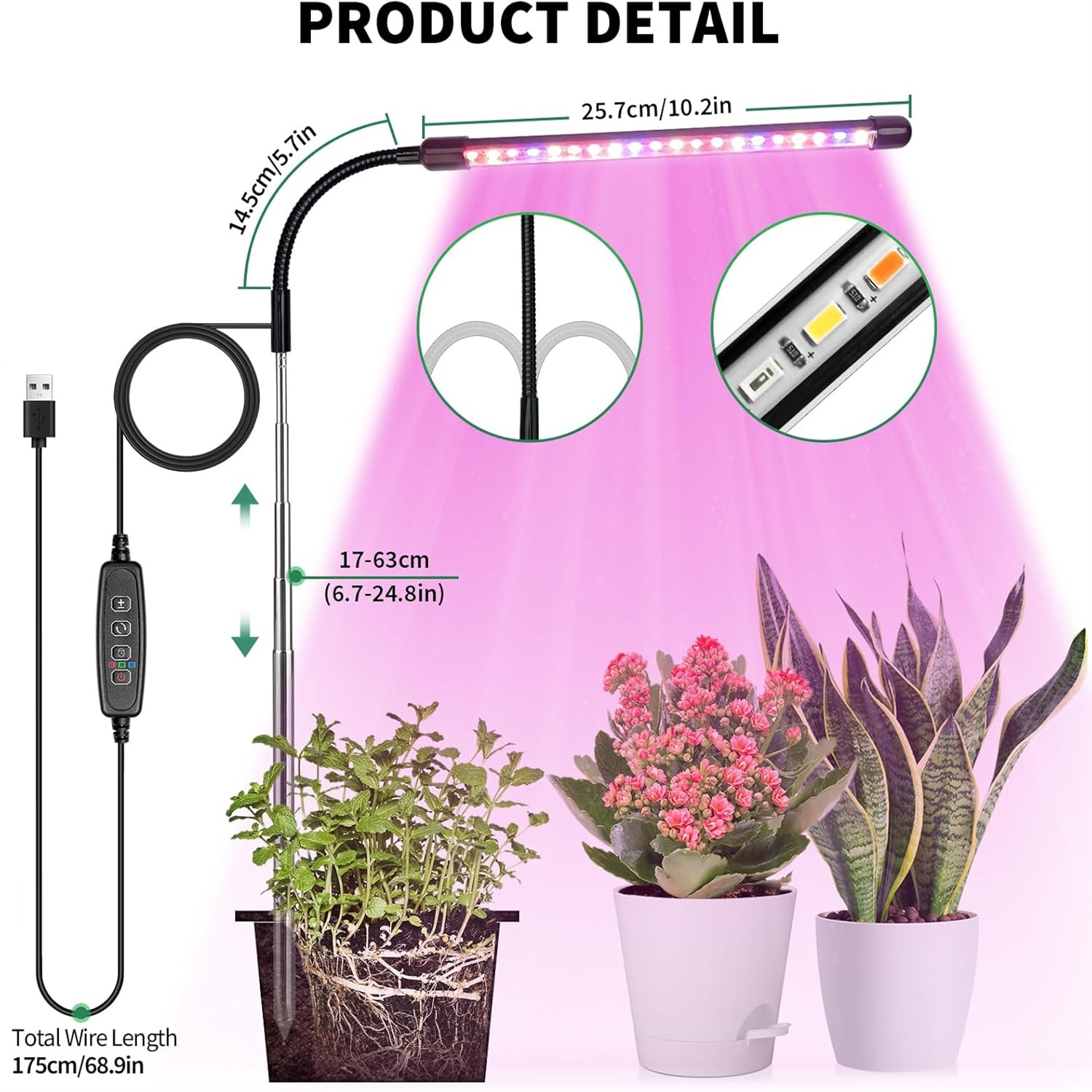 3Colors USB Grow Lamp Plant Fu - огляд і ціна Plant Grow Light Full Spectrum